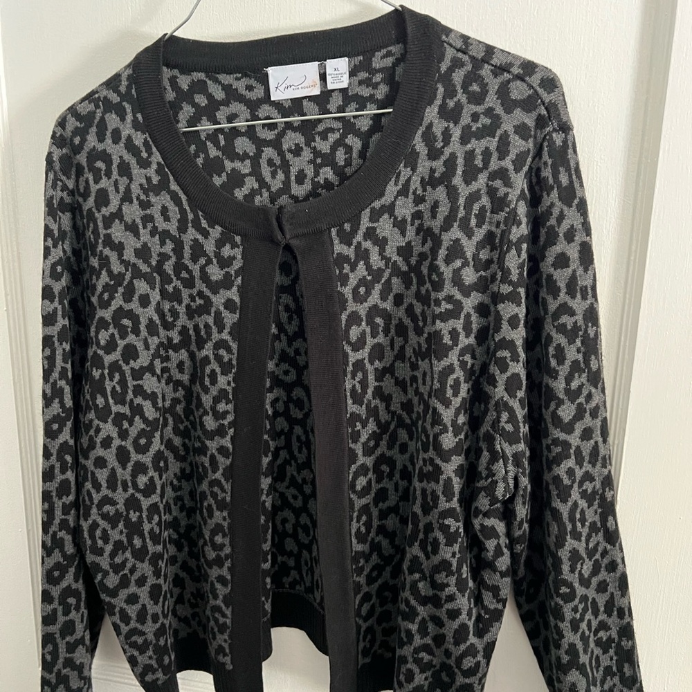 Kim Rogers Gray and Black Animal Print Sweater
